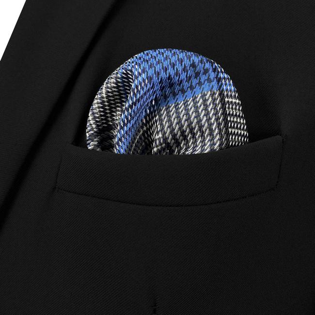 shlax & wing FH23 Checked Blue Gray Plaids Pocket Square Mens Neckties Jacquard Woven Hanky Superdescuento