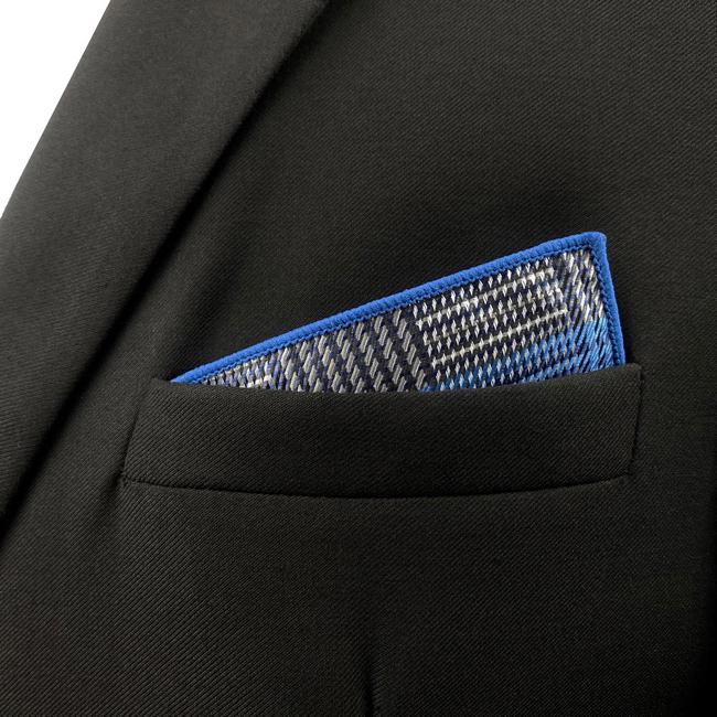 shlax & wing FH23 Checked Blue Gray Plaids Pocket Square Mens Neckties Jacquard Woven Hanky Superdescuento