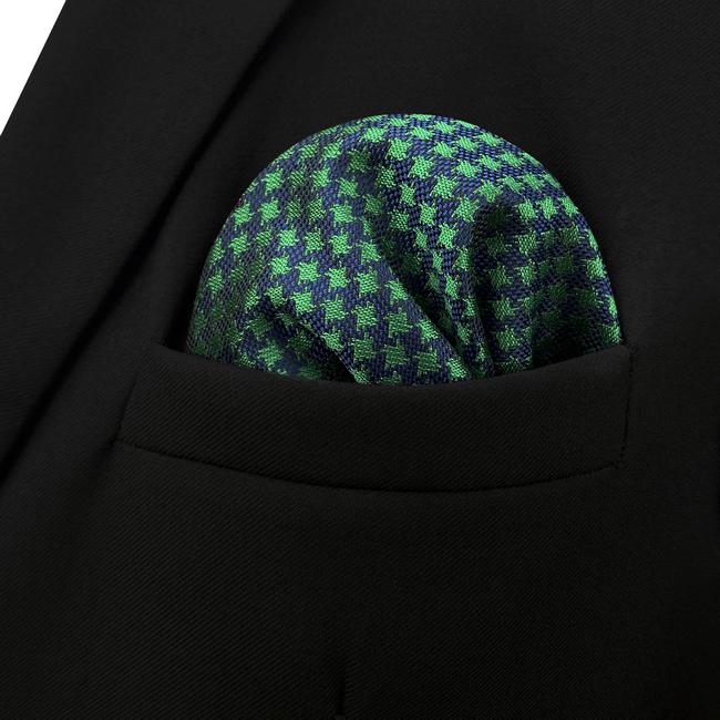 shlax & wing FH24 Green Blue Houndstooth Pocket Square Mens Neckties Jacquard Woven Hanky Grandes descuentos