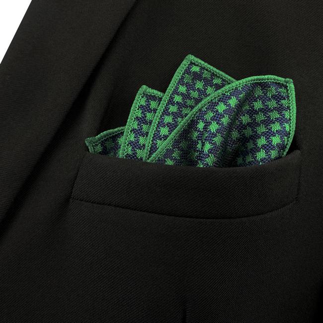 shlax & wing FH24 Green Blue Houndstooth Pocket Square Mens Neckties Jacquard Woven Hanky Grandes descuentos