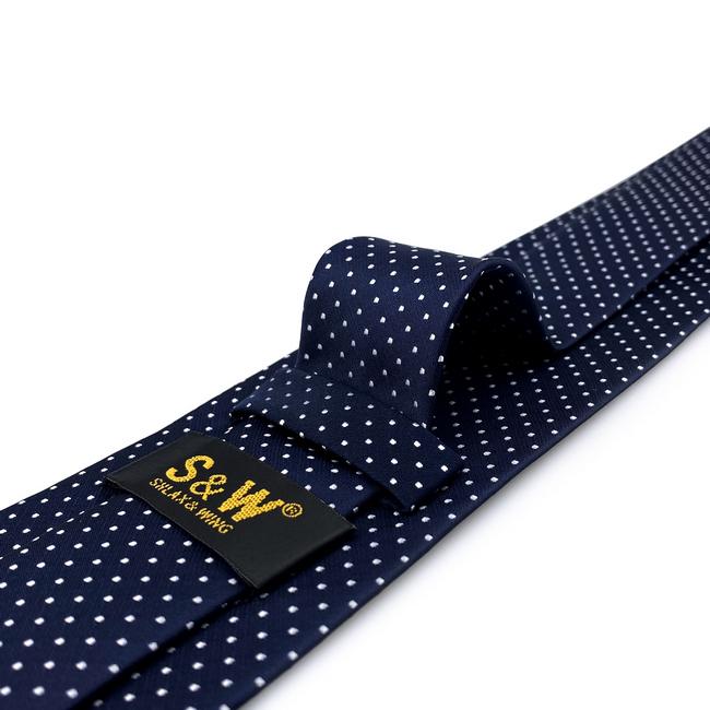 shlax & wing S6 Dots Navy Dark Blue White Mens Neckties Ties 100% Silk Jacquard Woven Precios de Black Friday