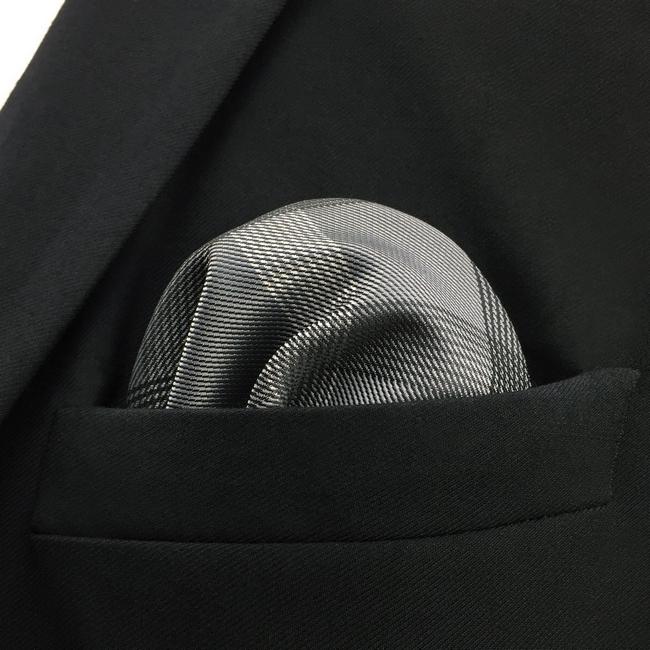 shlax & wing MH1 Checked Black Dark Gray Plaids Pocket Square Mens Neckties Jacquard Woven Hanky Descuento por venta flash