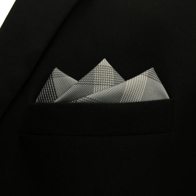 shlax & wing MH1 Checked Black Dark Gray Plaids Pocket Square Mens Neckties Jacquard Woven Hanky Descuento por venta flash