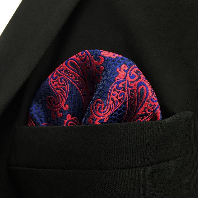 shlax & wing MH15 Floral Paisley Navy Blue Red Crimson Pocket Square Mens Neckties Jacquard Woven Ofertas de temporada