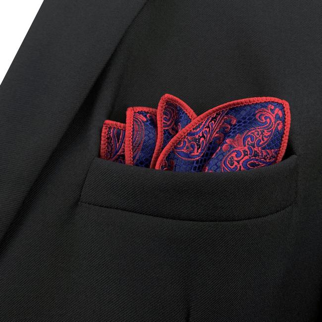 shlax & wing MH15 Floral Paisley Navy Blue Red Crimson Pocket Square Mens Neckties Jacquard Woven Ofertas de temporada