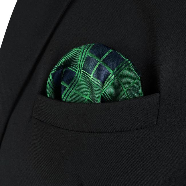 shlax & wing AH92 Checked Green Mens Pocket Square Jacquard Woven Classic Groom Business Ofertas especiales
