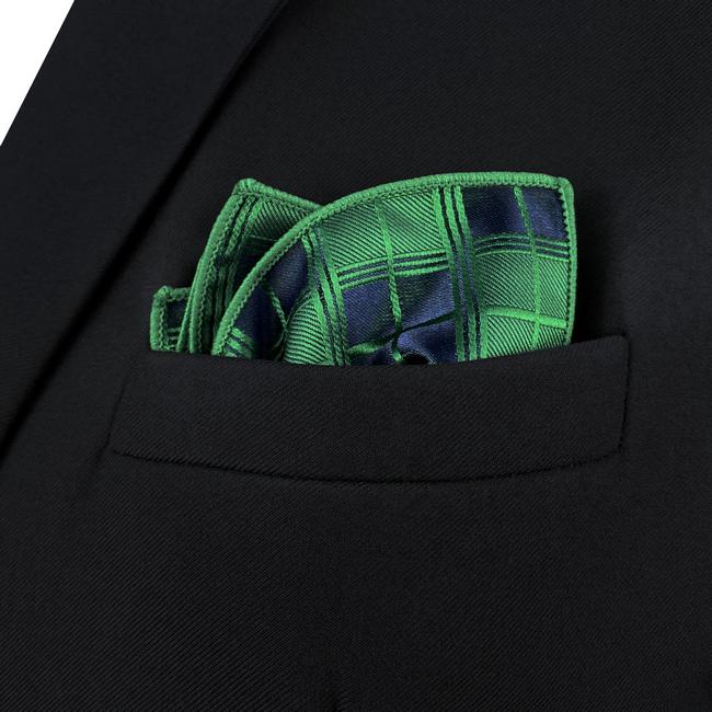 shlax & wing AH92 Checked Green Mens Pocket Square Jacquard Woven Classic Groom Business Ofertas especiales