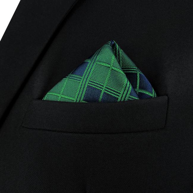 shlax & wing AH92 Checked Green Mens Pocket Square Jacquard Woven Classic Groom Business Ofertas especiales