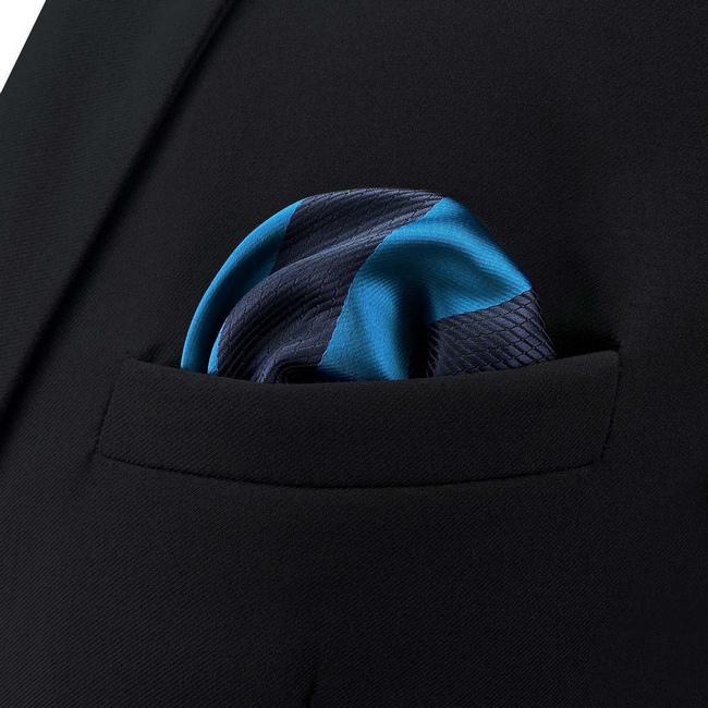 shlax & wing BH39 Deep Blue Cerulean Striped Mens Pocket Square Fashion Party Classic Gift Grandes ahorros