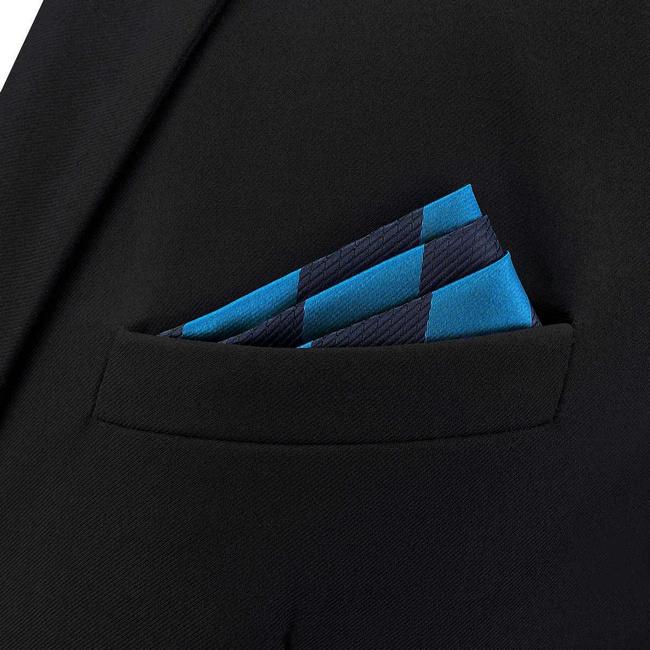 shlax & wing BH39 Deep Blue Cerulean Striped Mens Pocket Square Fashion Party Classic Gift Grandes ahorros