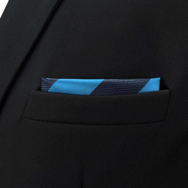 shlax & wing BH39 Deep Blue Cerulean Striped Mens Pocket Square Fashion Party Classic Gift Grandes ahorros