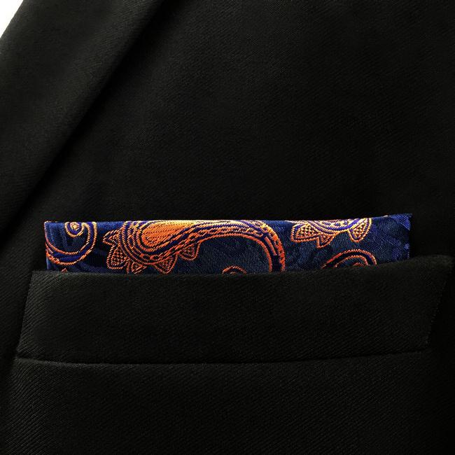 shlax & wing MH25 Paisley Navy Blue Orang Apricot Pocket Square Mens Neckties Jacquard Woven Precio ultrabajo