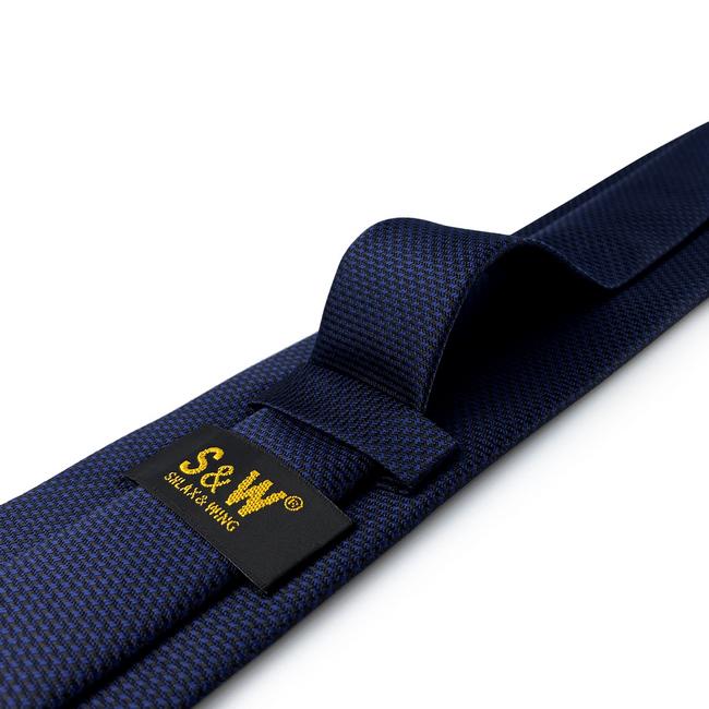 shlax & wing Y25 Navy Solid Handmade Jacquard Woven Classic Men Necktie Tie Bow tie Pocket Square Cufflinks Set Mejor oferta