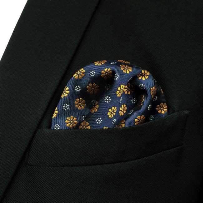 shlax & wing FH18 Blue Gold Floral Mens Pocket Square Classic Fashion Handkerchief Acceossories Wedding Envío gratis