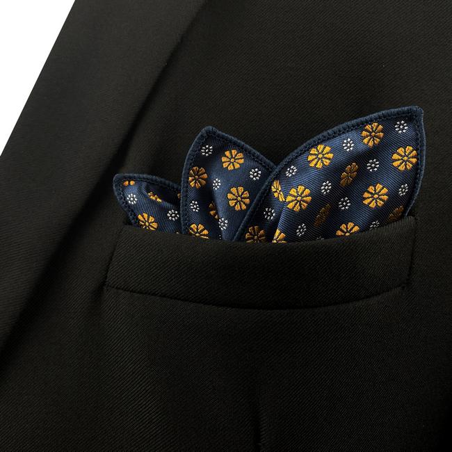 shlax & wing FH18 Blue Gold Floral Mens Pocket Square Classic Fashion Handkerchief Acceossories Wedding Envío gratis