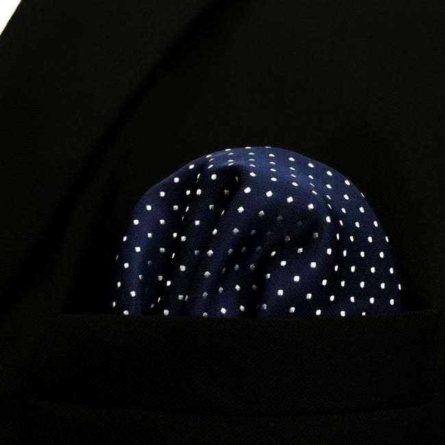 shlax & wing MH6 Dots Navy Dark Blue White Pocket Square Mens Neckties Jacquard Woven Últimos 3 días