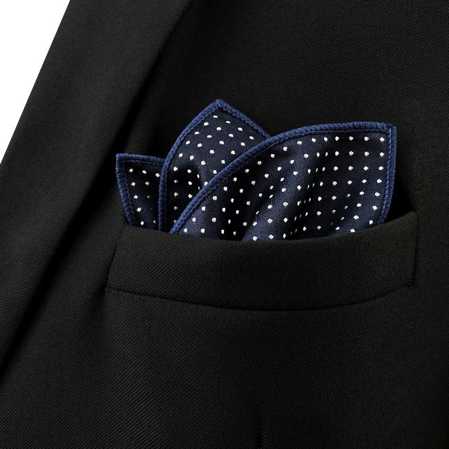 shlax & wing MH6 Dots Navy Dark Blue White Pocket Square Mens Neckties Jacquard Woven Últimos 3 días