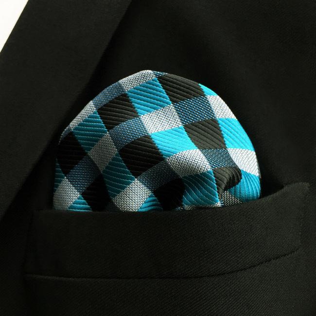 shlax & wing PH13 Checked Light Blue Black Grey Gray White Pocket Square Mens Neckties Jacquard Woven ÚLTIMAS EDICIONES