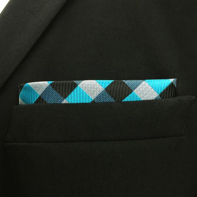 shlax & wing PH13 Checked Light Blue Black Grey Gray White Pocket Square Mens Neckties Jacquard Woven ÚLTIMAS EDICIONES