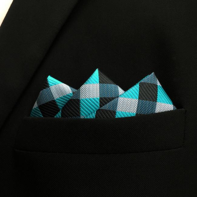shlax & wing PH13 Checked Light Blue Black Grey Gray White Pocket Square Mens Neckties Jacquard Woven ÚLTIMAS EDICIONES
