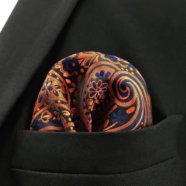 shlax & wing PH18 Paisley Red Orange orangered Blue Black Pocket Square Mens Neckties Jacquard Woven Últimos 2 días