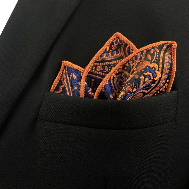 shlax & wing PH18 Paisley Red Orange orangered Blue Black Pocket Square Mens Neckties Jacquard Woven Últimos 2 días