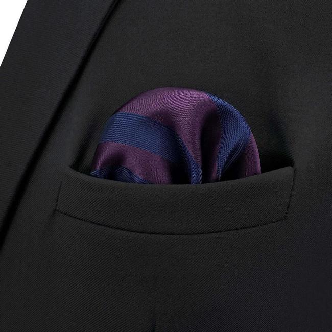 shlax & wing BH49 Grape Purple Navy Blue Striped Mens Pocket Square Fashion Party Handkerchief Gift Solo hoy