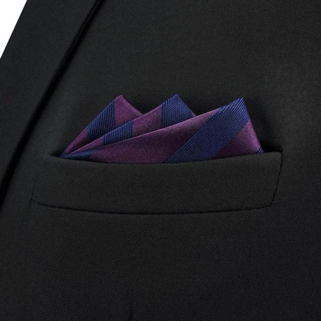 shlax & wing BH49 Grape Purple Navy Blue Striped Mens Pocket Square Fashion Party Handkerchief Gift Solo hoy