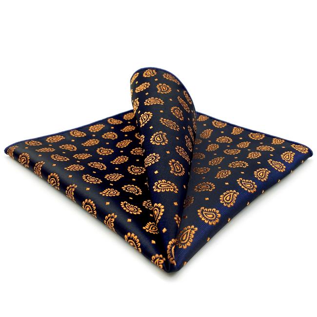 shlax & wing JH12 Navy Blue Gold Paisley Mens Pocket Square Fashion Party Handkerchief For Suit Jacket Jacquard Hanky Descuentos del mes