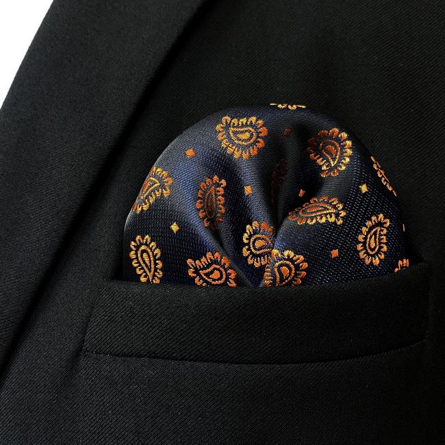 shlax & wing JH12 Navy Blue Gold Paisley Mens Pocket Square Fashion Party Handkerchief For Suit Jacket Jacquard Hanky Descuentos del mes