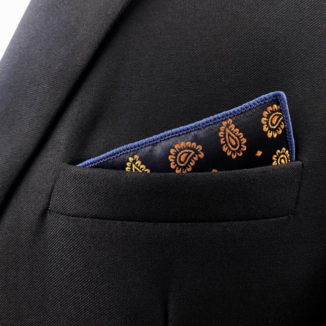 shlax & wing JH12 Navy Blue Gold Paisley Mens Pocket Square Fashion Party Handkerchief For Suit Jacket Jacquard Hanky Descuentos del mes