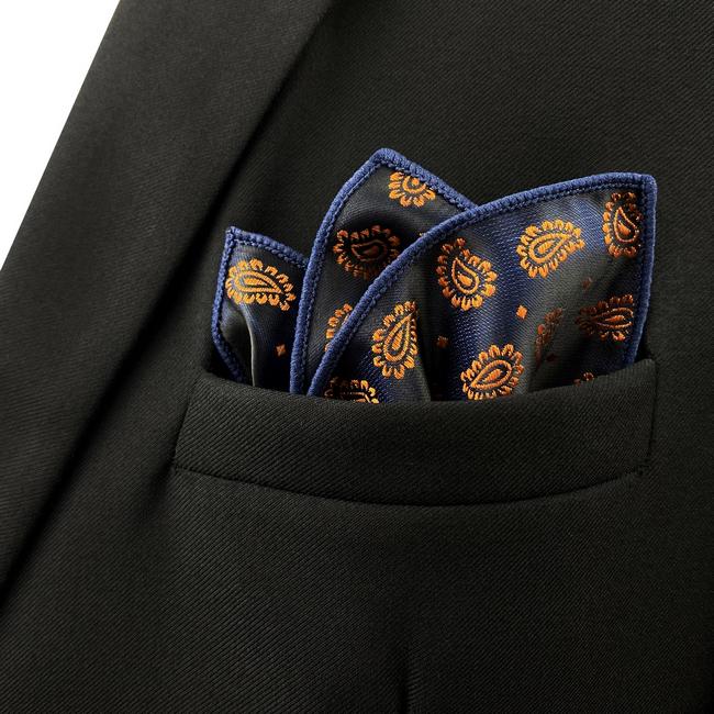shlax & wing JH12 Navy Blue Gold Paisley Mens Pocket Square Fashion Party Handkerchief For Suit Jacket Jacquard Hanky Descuentos del mes