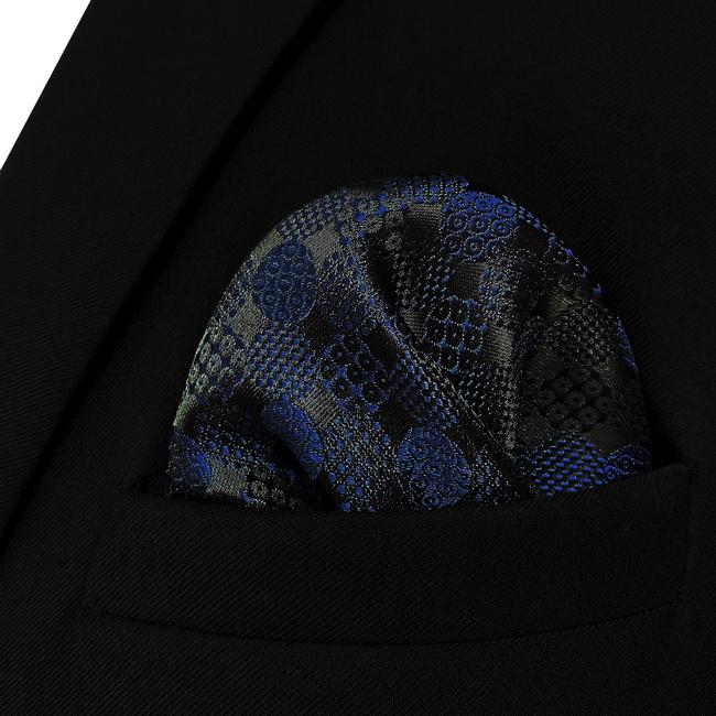 shlax & wing JH14 Navy Blue Pattern Mens Pocket Square Novelty Business Hanky Groom Party Handkerchief Accessories Última moda