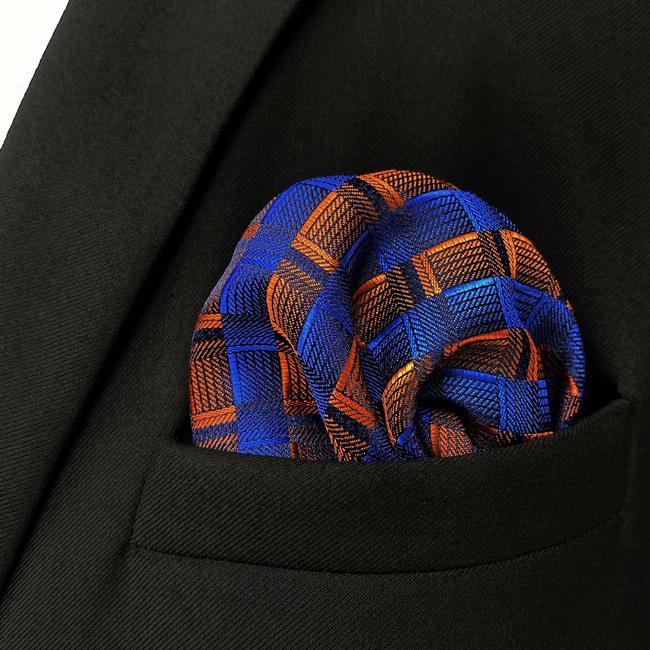 shlax & wing JH17 Blue Orange Striped Mens Pocket Square Fashion Classic Hanky Novelty Handkerchief Gift Descuento por venta flash