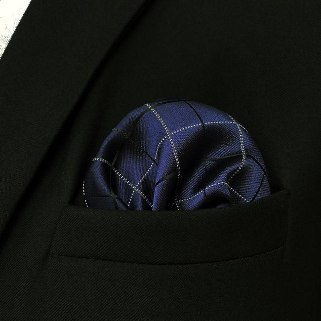 shlax & wing JH22 Navy Blue Checkes Mens Pocket Square Classic Business Hanky Brand New Dress Hanky Groom Rebajas de fin de temporada