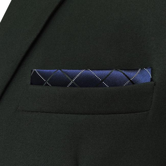 shlax & wing JH22 Navy Blue Checkes Mens Pocket Square Classic Business Hanky Brand New Dress Hanky Groom Rebajas de fin de temporada