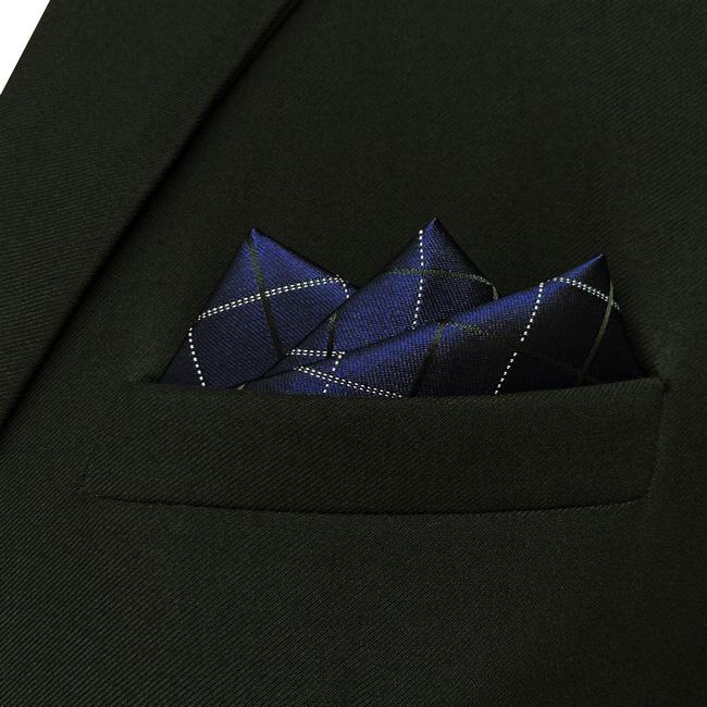 shlax & wing JH22 Navy Blue Checkes Mens Pocket Square Classic Business Hanky Brand New Dress Hanky Groom Rebajas de fin de temporada