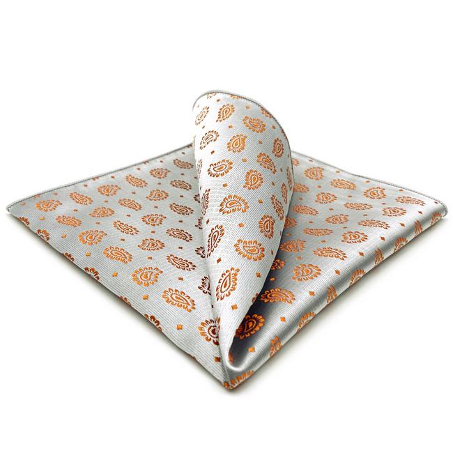 shlax & wing JH26 Light Gray Orange Paisley Mens Pocket Square Classic Business Handkerchief Fashion Wedding Hanky Devoluciones gratuitas