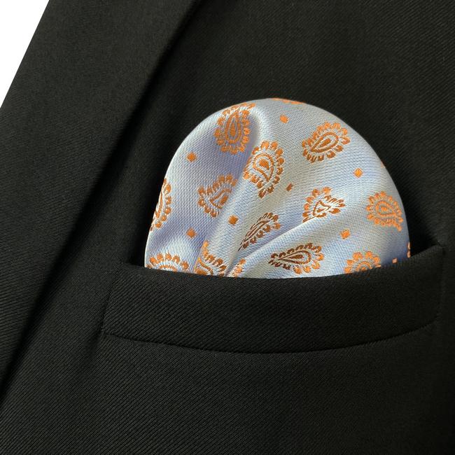 shlax & wing JH26 Light Gray Orange Paisley Mens Pocket Square Classic Business Handkerchief Fashion Wedding Hanky Devoluciones gratuitas