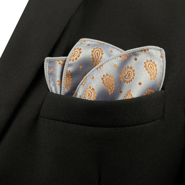 shlax & wing JH26 Light Gray Orange Paisley Mens Pocket Square Classic Business Handkerchief Fashion Wedding Hanky Devoluciones gratuitas