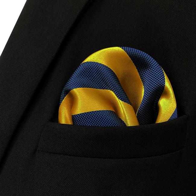 shlax & wing JH27 Wedding Gold Blue Striped Mens Pocket Square Fashion Wedding Hanky Party Classic Handkerchief 2025