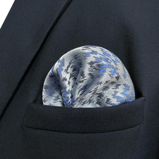 shlax & wing JH3 Light Gray Blue Geometric Mens Pocket Square Fashion Party Handkerchief Wedding Business Hanky Outlet