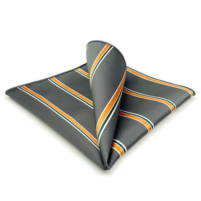 shlax & wing JH31 Dark Grey Orange Striped Mens Pocket Square Fashion Business Handkerchief Party Classic Hanky Groom Outlet online