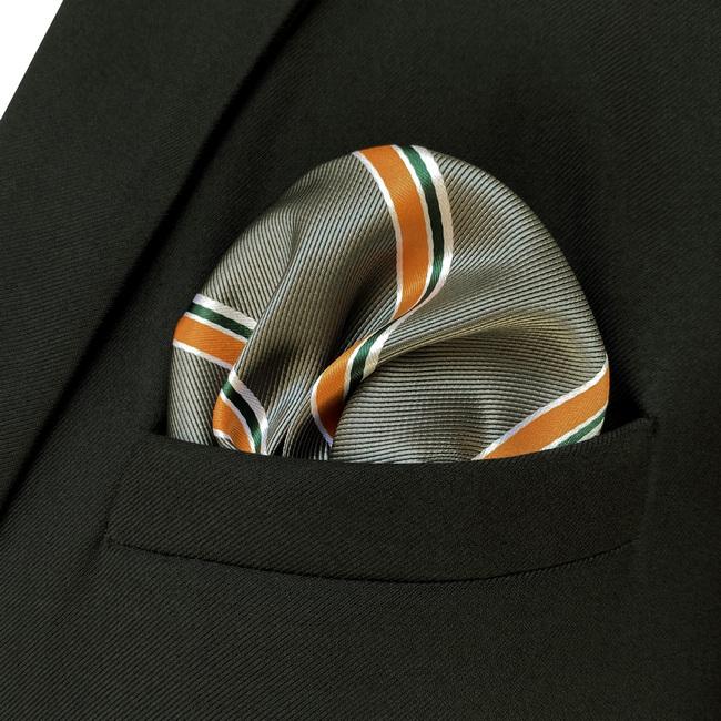shlax & wing JH31 Dark Grey Orange Striped Mens Pocket Square Fashion Business Handkerchief Party Classic Hanky Groom Outlet online