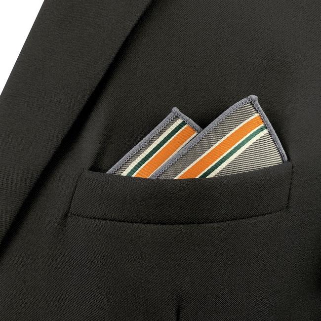 shlax & wing JH31 Dark Grey Orange Striped Mens Pocket Square Fashion Business Handkerchief Party Classic Hanky Groom Outlet online