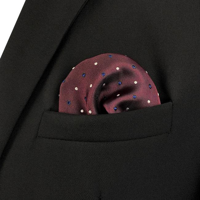 shlax & wing JH6 Burgundy Maroon Polka Dots Mens Pocket Square Business Classic Handkerchief Fashion Wedding Hanky Gift Rebajas