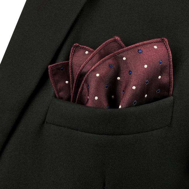 shlax & wing JH6 Burgundy Maroon Polka Dots Mens Pocket Square Business Classic Handkerchief Fashion Wedding Hanky Gift Rebajas