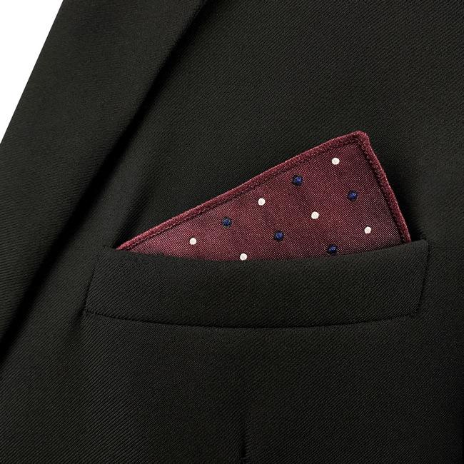 shlax & wing JH6 Burgundy Maroon Polka Dots Mens Pocket Square Business Classic Handkerchief Fashion Wedding Hanky Gift Rebajas