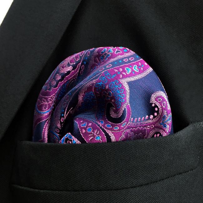 shlax & wing QH15 Paisley Blue Pink Pocket Square Mens Neckties Jacquard Woven Hanky En oferta