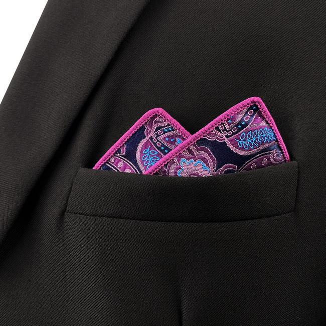 shlax & wing QH15 Paisley Blue Pink Pocket Square Mens Neckties Jacquard Woven Hanky En oferta